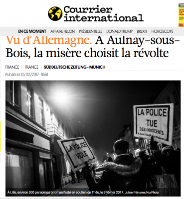 Courrier International – Photo manif Lille en soutien à Théo, le 9 février 2017